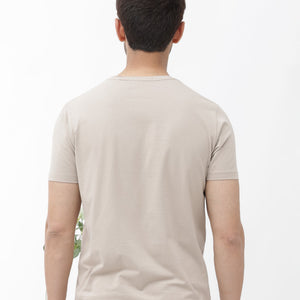 Rare Rabbit Men's Callum Beige Cotton Lycra Fabric Half Sleeves Graphic Statement Print T-Shirt
