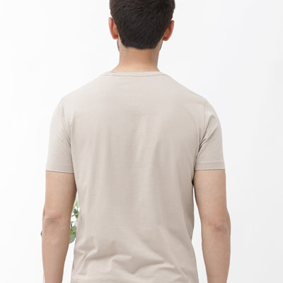 Rare Rabbit Men's Callum Beige Cotton Lycra Fabric Half Sleeves Graphic Statement Print T-Shirt