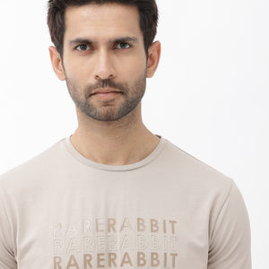 Rare Rabbit Men's Callum Beige Cotton Lycra Fabric Half Sleeves Graphic Statement Print T-Shirt