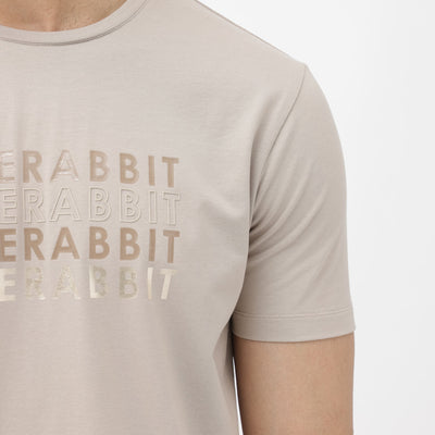 Rare Rabbit Men's Callum Beige Cotton Lycra Fabric Half Sleeves Graphic Statement Print T-Shirt