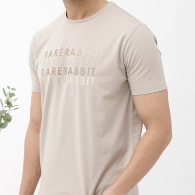 Rare Rabbit Men's Callum Beige Cotton Lycra Fabric Half Sleeves Graphic Statement Print T-Shirt