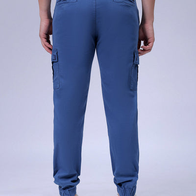 Men's Blue Slim Fit Solid Cargo