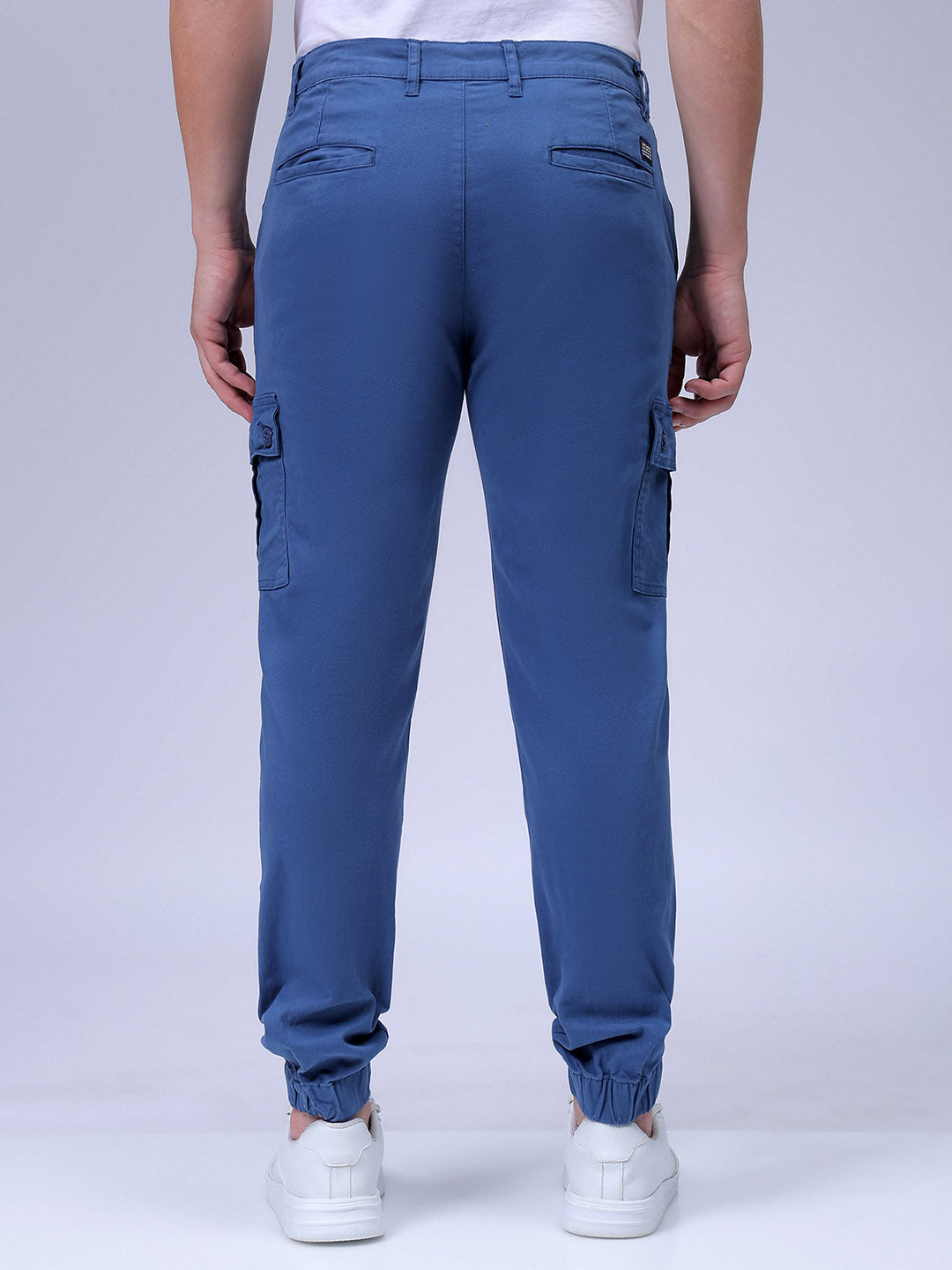 Men's Blue Slim Fit Solid Cargo