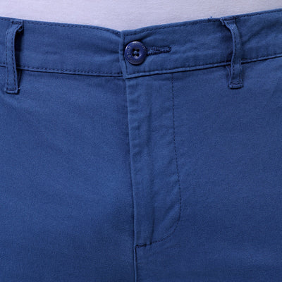 Men's Blue Slim Fit Solid Cargo