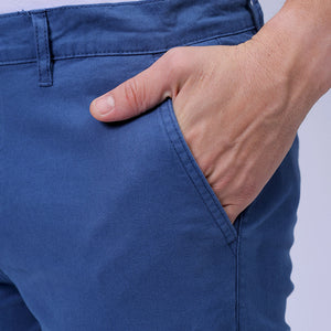 Men's Blue Slim Fit Solid Cargo