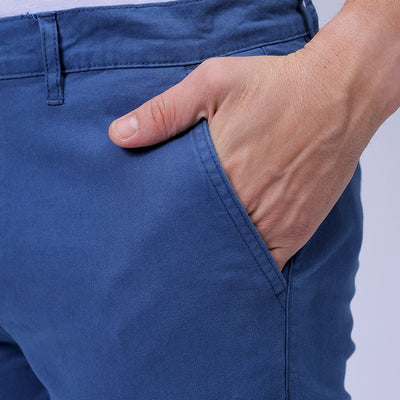 Men's Blue Slim Fit Solid Cargo