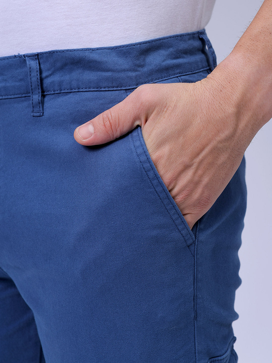 Men's Blue Slim Fit Solid Cargo