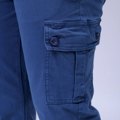 Men's Blue Slim Fit Solid Cargo