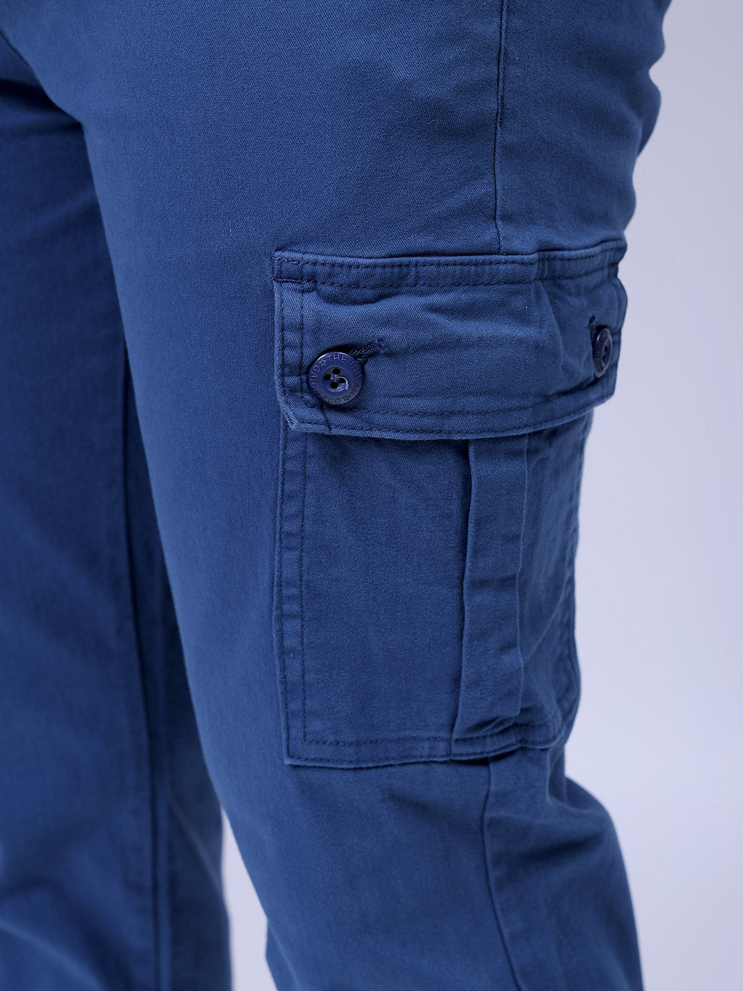 Men's Blue Slim Fit Solid Cargo