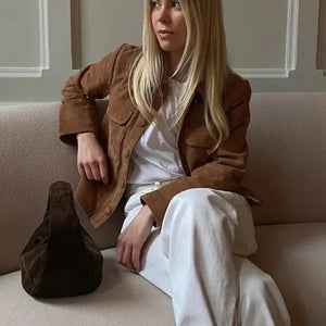 Leah Vintage Suede Short Coat in Brown