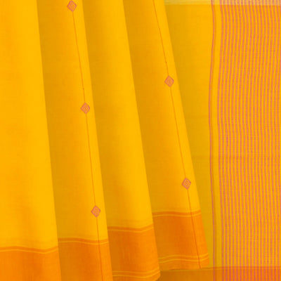 Lemon Yellow Chanderi Cotton Saree With Flower Motifs & Vine Motifs in Zari Border-Yellow