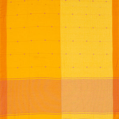 Lemon Yellow Chanderi Cotton Saree With Flower Motifs & Vine Motifs in Zari Border-Yellow