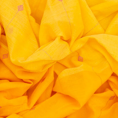 Lemon Yellow Chanderi Cotton Saree With Flower Motifs & Vine Motifs in Zari Border-Yellow