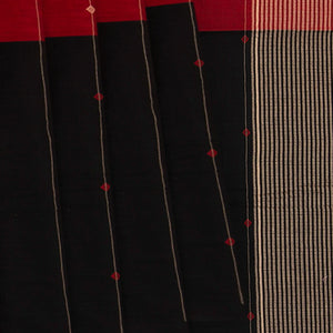 Black & Magenta Handwoven Chanderi Half & Half Cotton Saree With Stripped Pallu-Black