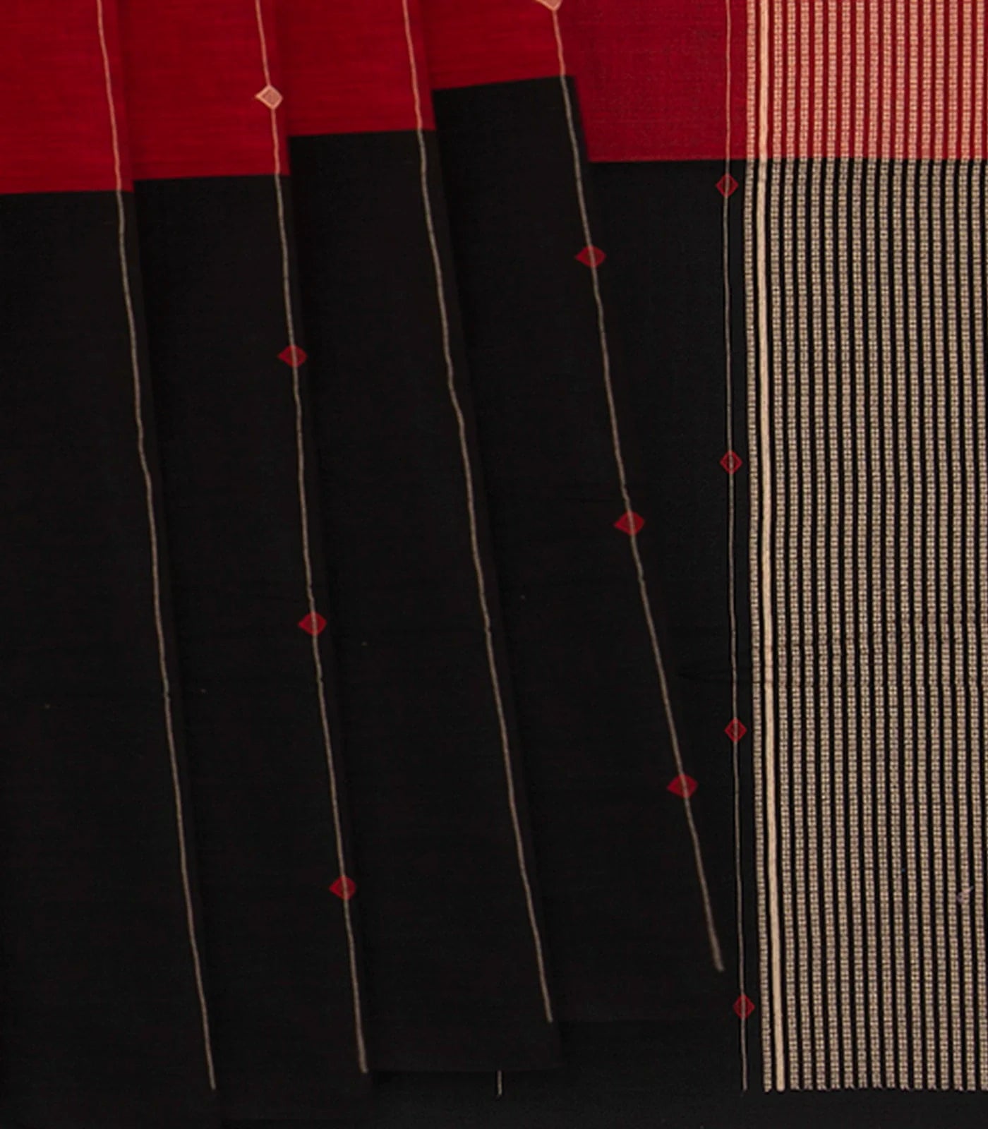 Black & Magenta Handwoven Chanderi Half & Half Cotton Saree With Stripped Pallu-Black