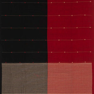 Black & Magenta Handwoven Chanderi Half & Half Cotton Saree With Stripped Pallu-Black
