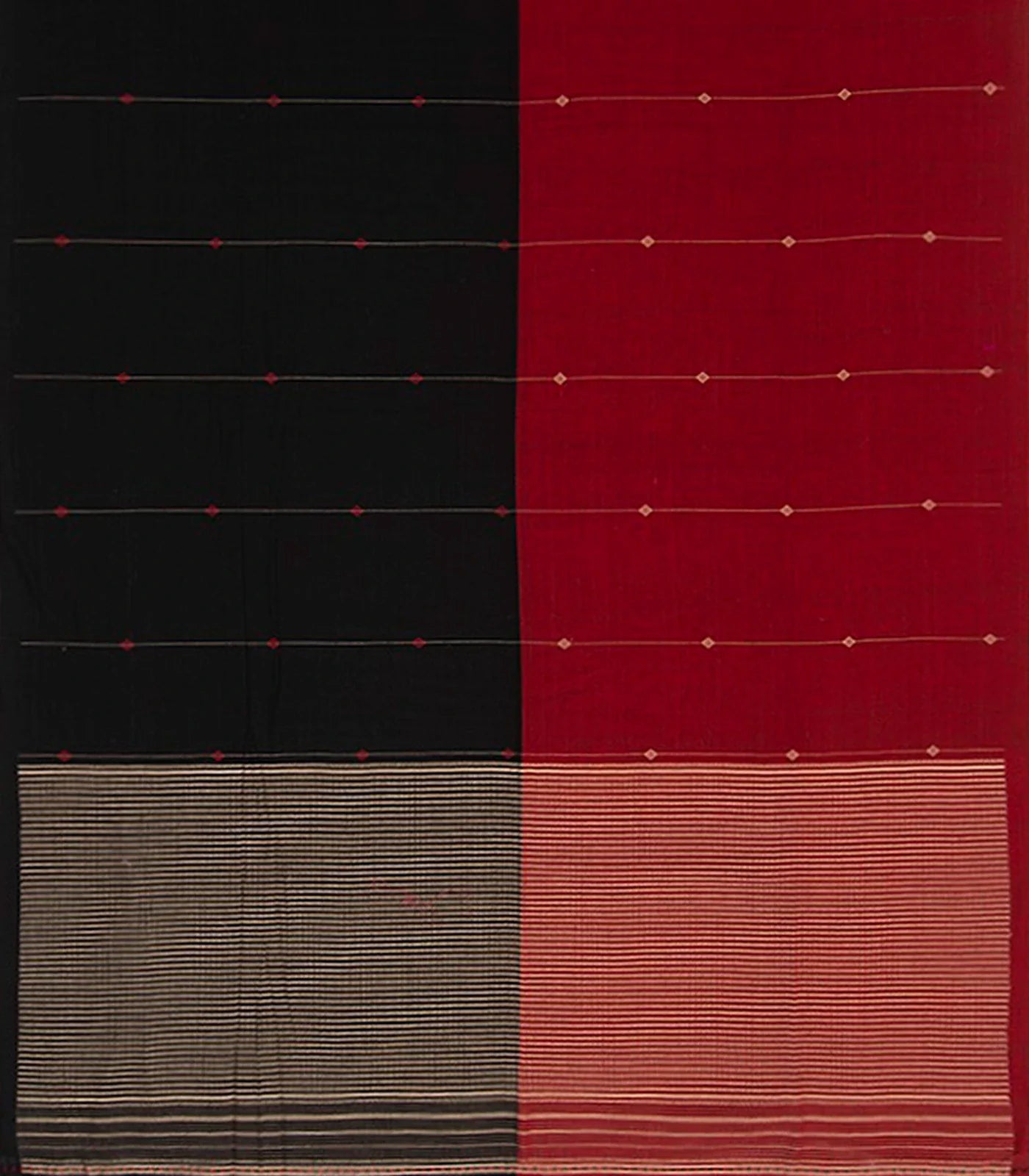 Black & Magenta Handwoven Chanderi Half & Half Cotton Saree With Stripped Pallu-Black