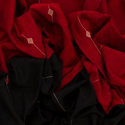 Black & Magenta Handwoven Chanderi Half & Half Cotton Saree With Stripped Pallu-Black