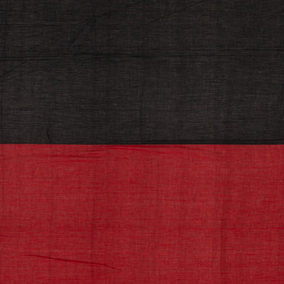 Black & Magenta Handwoven Chanderi Half & Half Cotton Saree With Stripped Pallu-Black