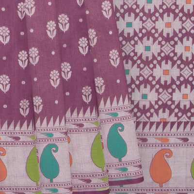 Magenta Handloom Tussar Silk Saree With Meena Border-Magenta