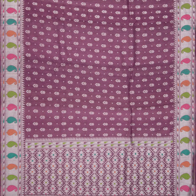 Magenta Handloom Tussar Silk Saree With Meena Border-Magenta