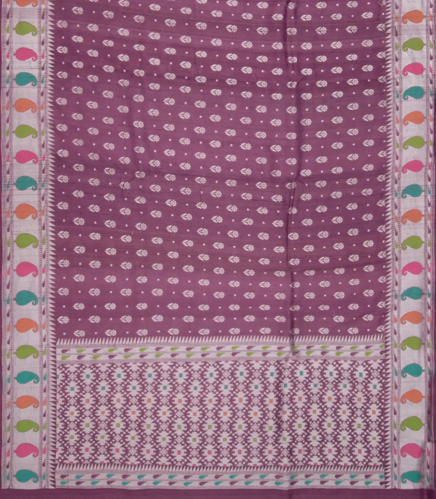 Magenta Handloom Tussar Silk Saree With Meena Border-Magenta