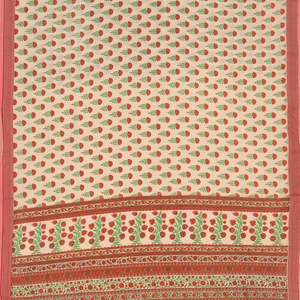 Off White Handwoven Chanderi Cotton Saree With Flower Motifs & Pink Border-Off White