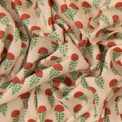 Off White Handwoven Chanderi Cotton Saree With Flower Motifs & Pink Border-Off White