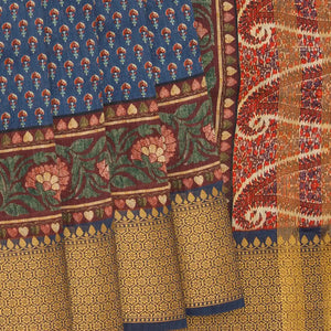Blue Woven Chanderi Cotton Printed Saree With Paisley Motifs-Blue
