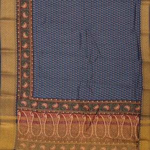 Blue Woven Chanderi Cotton Printed Saree With Paisley Motifs-Blue