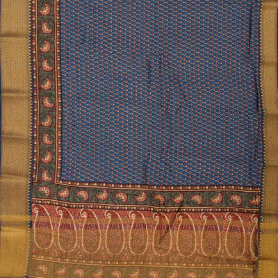 Blue Woven Chanderi Cotton Printed Saree With Paisley Motifs-Blue