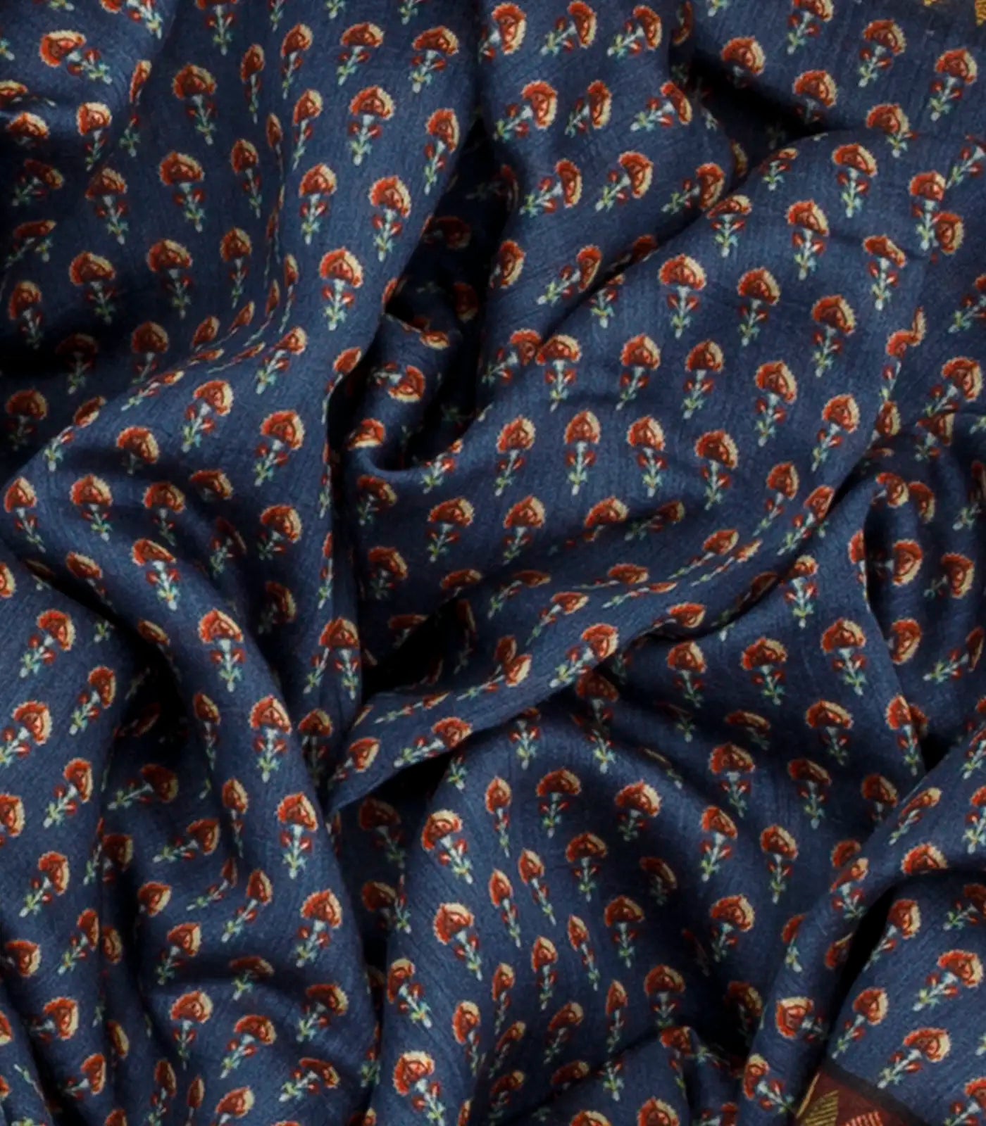 Blue Woven Chanderi Cotton Printed Saree With Paisley Motifs-Blue