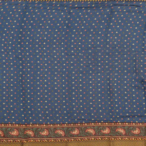 Blue Woven Chanderi Cotton Printed Saree With Paisley Motifs-Blue