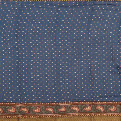 Blue Woven Chanderi Cotton Printed Saree With Paisley Motifs-Blue
