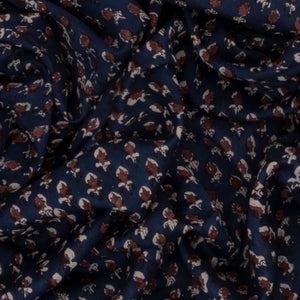 Navy Blue Chanderi Cotton Saree With Printed Floral Motifs-Navy Blue