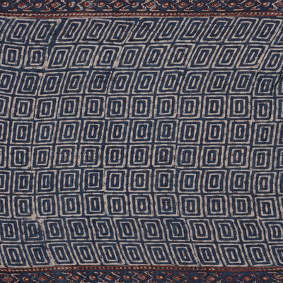 Navy Blue Chanderi Cotton Saree With Printed Floral Motifs-Navy Blue