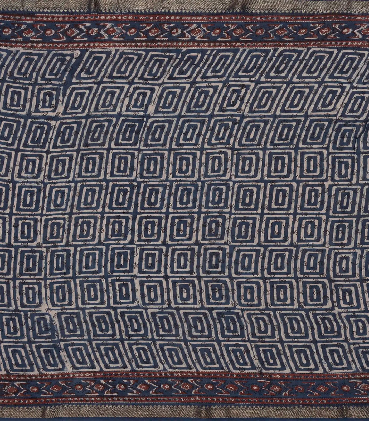 Navy Blue Chanderi Cotton Saree With Printed Floral Motifs-Navy Blue