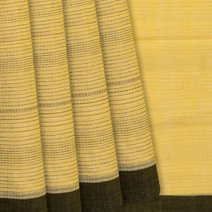 Sandal Handloom Chanderi Cotton Saree With Dotted Stripes-Sandal