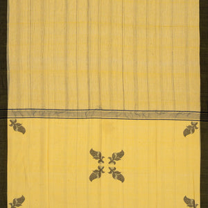 Sandal Handloom Chanderi Cotton Saree With Dotted Stripes-Sandal