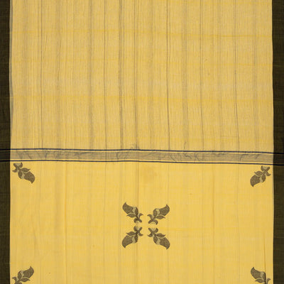 Sandal Handloom Chanderi Cotton Saree With Dotted Stripes-Sandal