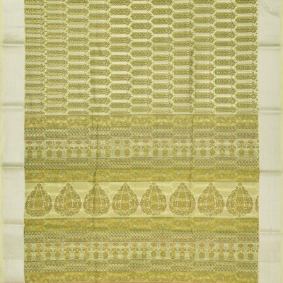 Light Green Handloom Chanderi Cotton Saree With Printed Okra Motifs-Light Green