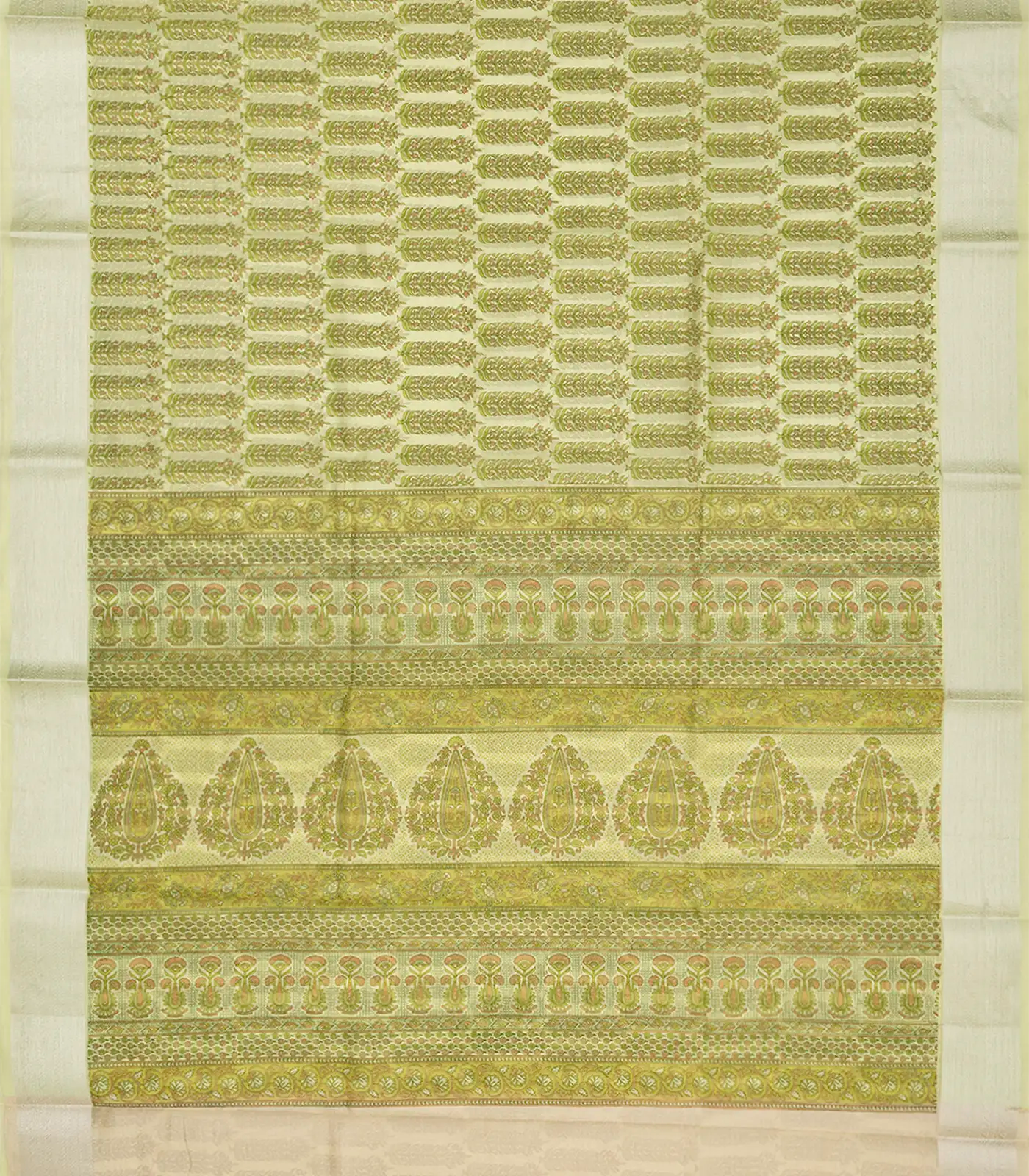 Light Green Handloom Chanderi Cotton Saree With Printed Okra Motifs-Light Green