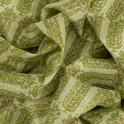 Light Green Handloom Chanderi Cotton Saree With Printed Okra Motifs-Light Green