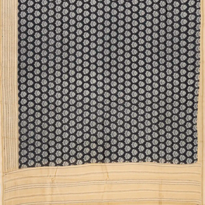Black Handloom Chanderi Cotton Saree With Printed Floral Motifs-Black