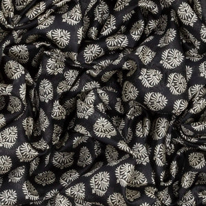 Black Handloom Chanderi Cotton Saree With Printed Floral Motifs-Black