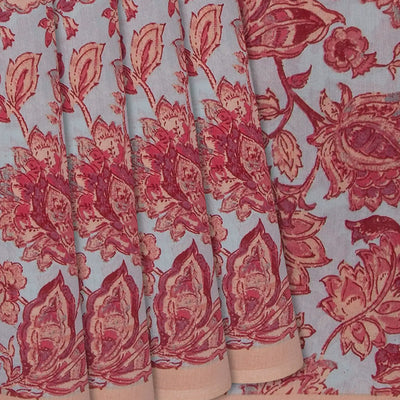 Grey Handloom Chanderi Cotton Saree With Printed Floral Motifs-Grey