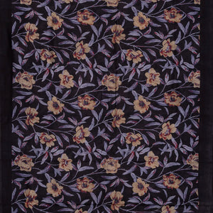 Black Handloom Chanderi Cotton Saree With Printed Floral Vine Motifs-Black