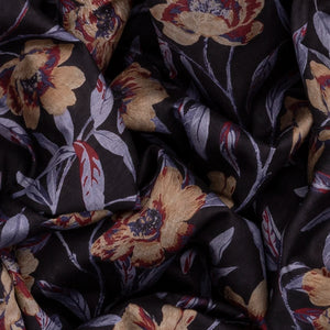 Black Handloom Chanderi Cotton Saree With Printed Floral Vine Motifs-Black