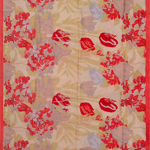 Red Handloom Chanderi Cotton Saree With Printed Floral Vine Motifs-Red