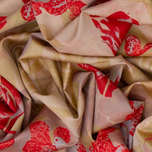 Red Handloom Chanderi Cotton Saree With Printed Floral Vine Motifs-Red